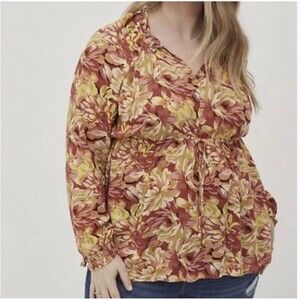 Torrid Rust Floral‎ Gauze Peasant Long Sleeve Blouse Plus Size 2X 18 20 Boho